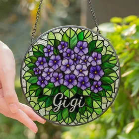Floral Art Lovers' Vibrant Tiffany Stained Glass African Violet Gigi Name Jewel Tone Art Stained Glass Suncatcher