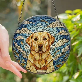 Labrador Lovers' Stained Glass Golden Retriever Tiffany Style Jewel Tone Abstract Nature Mosaic Stained Glass Suncatcher