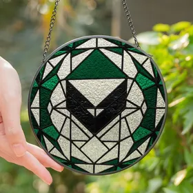 Art Lovers' Emerald Green Jet Black White Stained Glass Abstract Geometric Mosaic Stained Glass Suncatcher