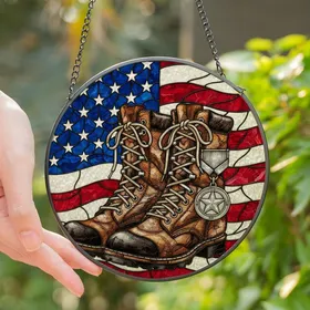 Patriotic Art Lovers' Tiffany Stained Glass Combat Boots American Flag Mosaic Stained Glass Suncatcher