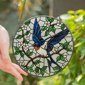 Art Lovers' Glowing Tiffany Stained Glass Barn Swallow Floral Mosaic Pattern Stained Glass Suncatcher