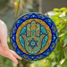 Artistic Souls' Radiant Stained Glass Hand Mandala Star Mosaic Design Stained Glass Suncatcher