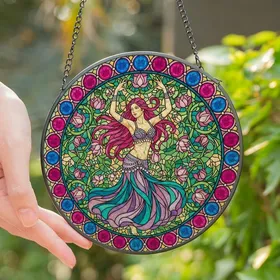 Art Lovers' Stained Glass Belly Dancer Jeweled Lotus Mandala Magenta Purple Teal Stained Glass Suncatcher