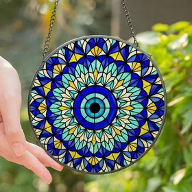 Artisan Style Lovers' Tiffany Glass Mystical Eye Teardrop Petal Mosaic Pattern Stained Glass Suncatcher