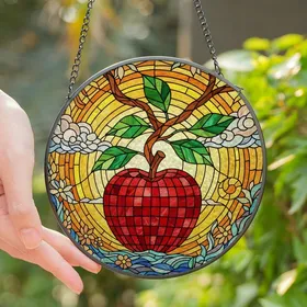 Art Lovers' Tiffany-Style Stained Glass Disco Apple Mosaic Deep Red Emerald Green Golden Sky Stained Glass Suncatcher
