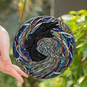 Fantasy Art Enthusiasts' Dynamic Stained Glass Grim Reaper Cosmic Nebula Art Stained Glass Suncatcher