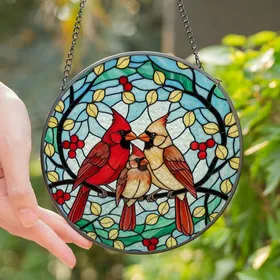 Nature Lovers' Ruby Red Cardinal Family Tiffany Stained Glass Mosaic Stained Glass Suncatcher
