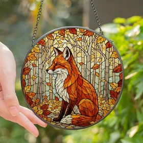 Nature Lovers' Tiffany Style Stained Glass Red Fox Autumn Forest Mosaic Art Stained Glass Suncatcher