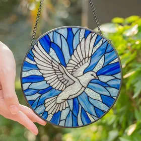 Art & Nature Lovers' Graceful White Dove Flight Tiffany Style Iridescent Stained Glass Mosaic Stained Glass Suncatcher