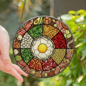 Gourmet Foodies' Tiffany Stained Glass Sunny Egg Vibrant Breakfast Mosaic Art Stained Glass Suncatcher