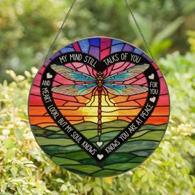 Artisan Style Enthusiasts Vibrant Stained Glass Dragonfly, Tiffany Style Jewel Tones, Mosaic Sunset Sky, Heart Border Stained Glass Suncatcher