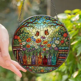 Nature Lovers' Intricate Stained Glass Wildflower Bouquet Jewel Tone Garden Mosaic Butterflies Stained Glass Suncatcher
