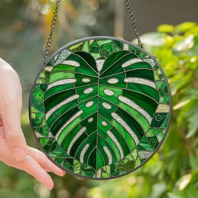 Botanical Lovers' Jewel Tone Stained Glass Monstera Leaf Intricate Foliage Stained Glass Suncatcher