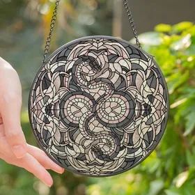 Fantasy Art Lovers' Stained Glass Two-Headed Serpent Dark Grey Pink White Tiffany Mosaic Design Stained Glass Suncatcher
