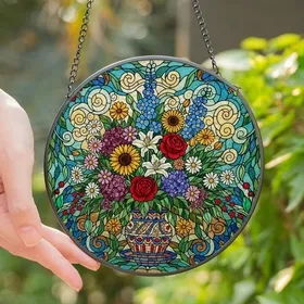 Art Lovers' Intricate Tiffany Stained Glass Floral Mosaic Jewel Tone Patterns Stained Glass Suncatcher