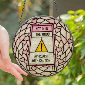 Artful Individual Tiffany Stained Glass Mosaic Caution Sign Rose Pink Amber Yellow Hearts Stained Glass Suncatcher