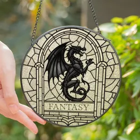 Fantasy Enthusiasts' Heraldic Dragon Tiffany Stained Glass Ivory Obsidian Mosaic Pattern Stained Glass Suncatcher