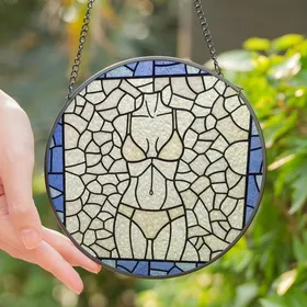 Women's Tiffany Style Stained Glass Abstract Female Torso Periwinkle Icy Blue Mosaic Stained Glass Suncatcher