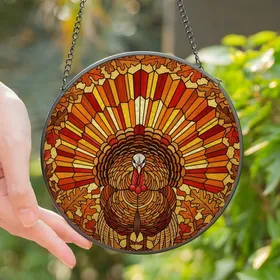 Autumn Art Lovers' Majestic Turkey Stained Glass Tiffany Style Autumnal Mosaic Jewel Tones Stained Glass Suncatcher