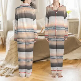 Faith-Inspired Individuals' Serene Peach Blush Golden Sunrise Teal Ocean Scripture Art Satin Pajamas Set Satin Pajamas Set