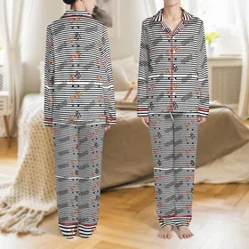 Kids' Black White Striped Pattern with Orange 'PRISONER' Text, Key, and Lock Graphics Satin Pajamas Set Satin Pajamas Set