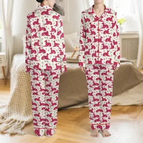 Greyhound Owner's Fuchsia & Cream Dog Pajamas: Stylized Lounging Silhouette Sleep Set Satin Pajamas Set