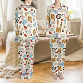 Girls' Sleepover & Birthday Pancakes & Pajamas: Hand-Drawn Fluffy Pancakes, Bunny Slippers Sleep Set Satin Pajamas Set