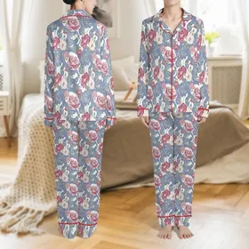 Bridesmaid Personalized Pajamas: Watercolor Floral Jersey Cotton Short Set - Periwinkle & Rose Satin Pajamas Set