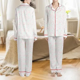 Dental Family Christmas Matching Sleep Set: Whimsical Molar, Santa Hat & Tooth Ornament Pattern - Soft Stretch Loungewear Satin Pajamas Set