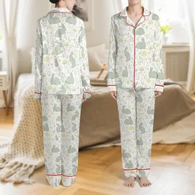 Toddler Bamboo Viscose Pajamas: Whimsical Sage Rabbit & Mushroom Forest Print - Long Sleeve Set Satin Pajamas Set