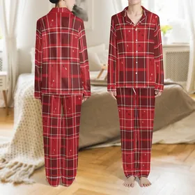 Family Matching Christmas Pajamas: Traditional Red Tartan Plaid Check Cotton Set for All Ages & Pets Satin Pajamas Set