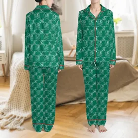 Personalized Matching Pet & Owner Emerald Green Satin Pajamas: Calligraphic Monogram Sleep Set Satin Pajamas Set