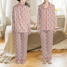 Monogram Bridesmaid Customizable Blush Pink Rose Polka Dot Satin Sleep Set Satin Pajamas Set