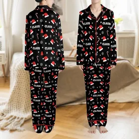 Family Matching Christmas Pajamas: Red Santa Hat & "CLAUS" Pattern - Festive Holiday Loungewear Satin Pajamas Set