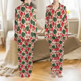 Christmas Pajamas: Whimsical Gingerbread Hot Chocolate Party Pattern Sleep Set Satin Pajamas Set