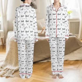 Bridesmaid Personalized Initials Names: Short-Sleeve Button-Down Satin Loungewear Sleep Set Satin Pajamas Set