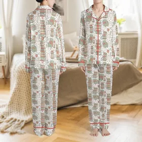 Women's Book Lover Satin Pajamas: Whimsical Literary 'Banned Books' Print Sleep Set Satin Pajamas Set