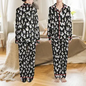 Custom Pet Lover Photo Face All-Over Print Soft Milk Silk Sleep Set Satin Pajamas Set