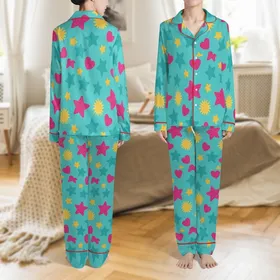 18-Inch Doll Crochet Pattern: Aqua Pink Yellow Stars Hearts Suns Pajamas - Digital PDF Satin Pajamas Set