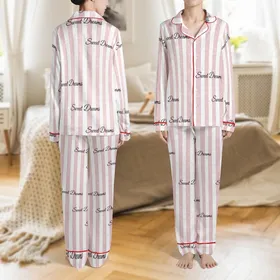 Her Personalised Pink Stripe Satin Sleepwear: Sweet Dreams Icon Loungewear Set Satin Pajamas Set