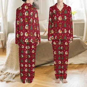 Guinea Pig Lover's Cozy Spandex Christmas Pajamas: Festive Guinea Pig Santa Hats & Holiday Tree Print Satin Pajamas Set