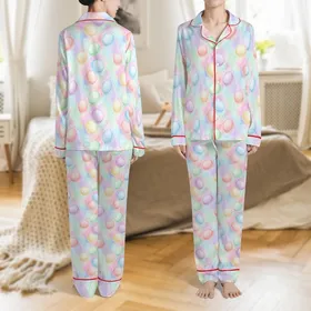Tween Girls' Iridescent Pastel Macaron Pajamas: Whimsical Watercolor Sleep Set Satin Pajamas Set