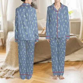 Women's Periwinkle Wildflower Print Gauze Cotton Pajama Set - Ruffle Top or Blouse Loungewear Satin Pajamas Set