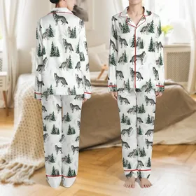 Winter Wolf Pack: Hand-Painted Watercolor Snowy Forest Seamless Art Satin Pajamas Set