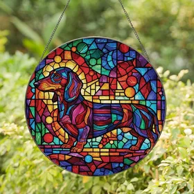 Dachshund Lovers' Vibrant Stained Glass Dog Tiffany Style Mosaic Art Pattern Stained Glass Suncatcher