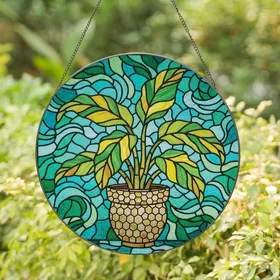 Houseplant Enthusiasts' Vibrant Tiffany Stained Glass Variegated Leaves Emerald Gold Mosaic Stained Glass Suncatcher