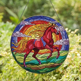 Horse Lovers' Majestic Prancing Horse Tiffany Style Stained Glass Jewel Tone Mosaic Stained Glass Suncatcher