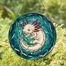 Aquatic Art Lovers' Majestic Axolotl Tiffany Stained Glass Jewel Tone Mosaic Design Stained Glass Suncatcher