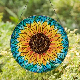 Nature Lovers' Golden Yellow Orange Stained Glass Sunflower Mosaic Art Stained Glass Suncatcher