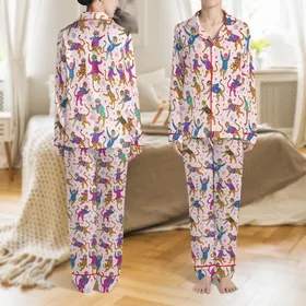 Teenagers' Quirky Leopard Fashion Print: Vibrant Cartoon Accessory Pattern Short-Sleeve & Shorts Pajama Set Satin Pajamas Set